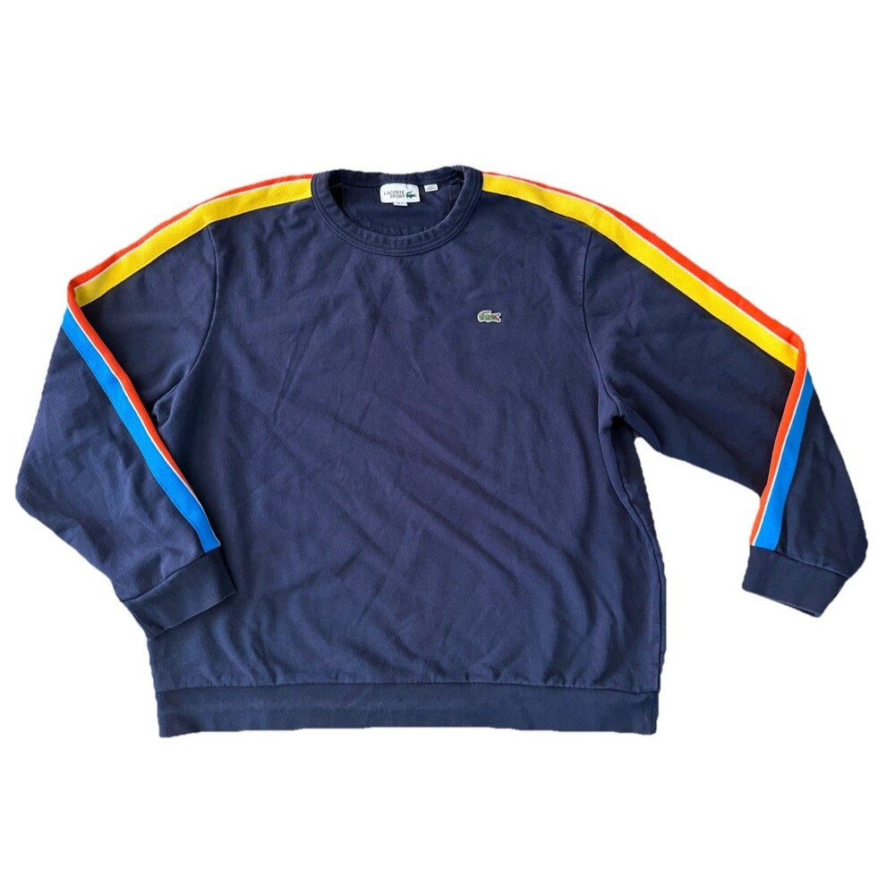 Lacoste Sport Contrast Bands Fleece Sweatshirt Men's 2XLarge Crewneck Blue